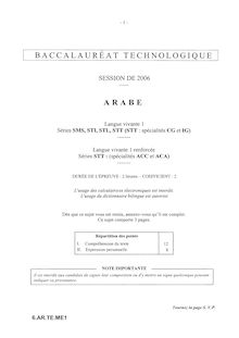 Arabe LV1 2006 Baccalauréat technologique
