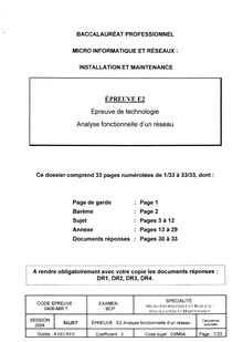 Analyse fonctionnelle d un réseau 2004 Bac Pro - Micro informatique et réseaux : installation et maintenance