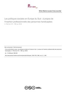 Les politiques sociales en Europe du Sud : à propos de l insertion professionnelle des personnes handicapées - article ; n°1 ; vol.5, pg 89-98