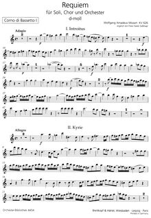 Partition Corno di Bassetto 1 (F), Requiem, D minor, Mozart, Wolfgang Amadeus par Wolfgang Amadeus Mozart