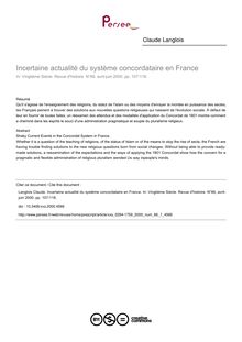 Incertaine actualité du système concordataire en France - article ; n°1 ; vol.66, pg 107-118