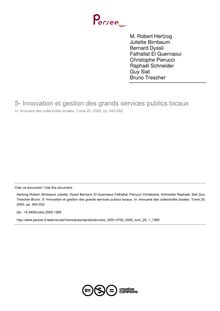 Innovation et gestion des grands services publics locaux - article ; n°1 ; vol.20, pg 493-552