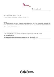 Actualité de Jean Piaget - article ; n°1 ; vol.92, pg 5-14