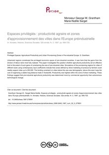 Espaces privilégiés : productivité agraire et zones d approvisionnement des villes dans l Europe préindustrielle - article ; n°3 ; vol.52, pg 695-725