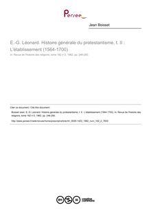E.-G. Léonard. Histoire générale du protestantisme, t. II : L établissement (1564-1700)  ; n°2 ; vol.162, pg 246-250
