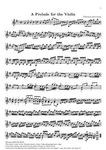 Partition complète, A Prelude pour pour violon, Baltzar, Thomas