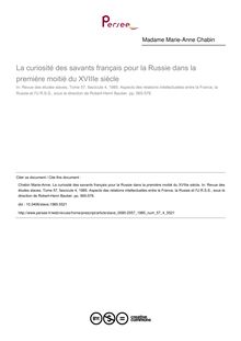 La curiosité des savants français pour la Russie dans la première moitié du XVIIIe siècle - article ; n°4 ; vol.57, pg 565-576