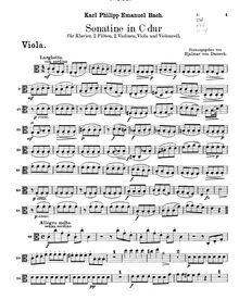 Partition viole de gambe, Sonatina en C major, C major, Bach, Carl Philipp Emanuel