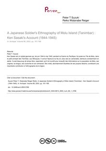 A Japanese Soldier s Ethnography of Molu Island (Tanimbar) : Ken Sasaki s Account (1944-1945) - article ; n°1 ; vol.66, pg 161-199
