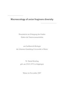 Macroecology of avian frugivore diversity [Elektronische Ressource] / W. Daniel Kissling
