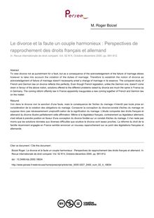 Le divorce et la faute un couple harmonieux : Perspectives de rapprochement des droits français et allemand - article ; n°4 ; vol.52, pg 891-912