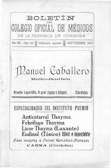 Boletín del Colegio Oficial de Médicos de la Provincia de Córdoba, n. 149 (1933)