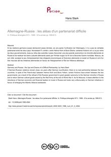 Allemagne-Russie : les aléas d un partenariat difficile - article ; n°3 ; vol.61, pg 599-613