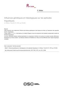 Influences génétiques et mésologiques sur les aptitudes lingustiques. - article ; n°5 ; vol.25, pg 519-530