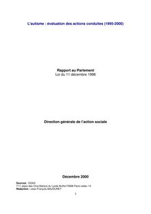 L Autisme : évaluation des actions conduites (1995-2000) : rapport au Parlement