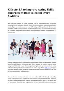 Kids Act LA to Improve Acting Skills and Present Best Talent In Every Audition