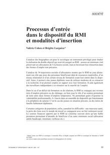 Processus d entrée dans le dispositif du RMI et modalités d insertion