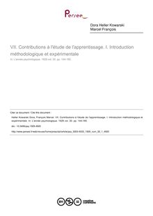 Contributions à l étude de l apprentissage. I. Introduction méthodologique et expérimentale - article ; n°1 ; vol.30, pg 144-165