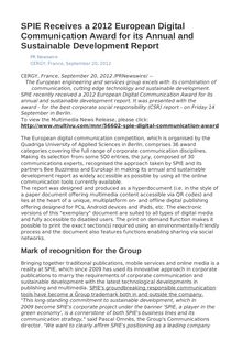 SPIE Receives a 2012 European Digital Communication Award for its Annual and Sustainable Development Report