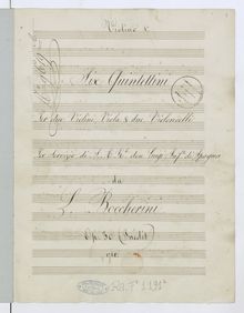 Partition violon 1, 6 corde quintettes, G.319-324, Boccherini, Luigi par Luigi Boccherini