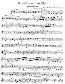 Partition clarinette 1 (B♭), Ruy Blas Overture, Op.95, Mendelssohn, Felix