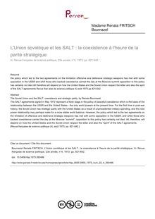 L Union soviétique et les SALT : la coexistence à l heure de la parité stratégique - article ; n°4 ; vol.23, pg 821-842