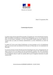 Expulsion de trois ressortissants français : communiqué du ministère de l intérieur