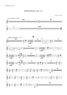 Partition cornes (en B♭), Symphony Hob.I:74, E♭ major, E♭ major