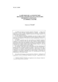La révision de la Constitution de Roumanie concernant les langues des minorités nationales : un modèle à suivre - article ; n°3 ; vol.57, pg 701-715