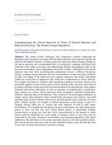 Conceptualizing the autism spectrum in terms of natural selection and behavioral ecology: The solitary forager hypothesis