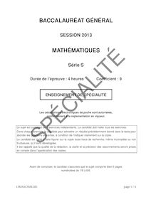 Sujet du bac serie S 2013: Mathématiques épreuve de spécialité-métropole