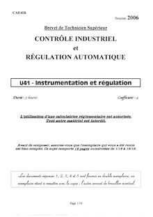 Instrumentation et régulation 2006 BTS Contrôle industriel et régulation automatique