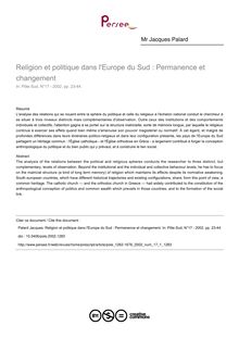 Religion et politique dans l Europe du Sud : Permanence et changement - article ; n°1 ; vol.17, pg 23-44