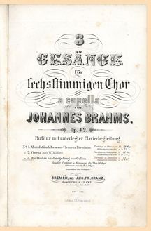 Partition complète, 3 chansons, 3 Gesänge, Brahms, Johannes