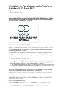 Fifth Edition of the "World Entrepreneurship Forum" to be Held in Lyon 24 - 27 October 2012
