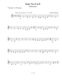 Partition violon 3 (viole de gambe),  No.5 en F major, F major, Rondeau, Michel par Michel Rondeau