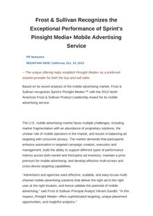 Frost & Sullivan Recognizes the Exceptional Performance of Sprint s Pinsight Media+ Mobile Advertising Service