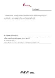 La trajectoire tchèque de transformation économique post-socialiste : une approche par la complexité - article ; n°1 ; vol.27, pg 39-80