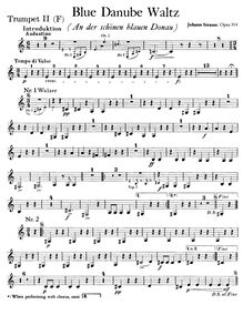 Partition trompette 2 (F), pour Blue Danube, Op. 314, On the Beautiful Blue Danube - WalzesAn der schönen blauen Donau