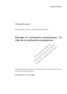 Energie et croissance économique : le rôle de la recherche européenne