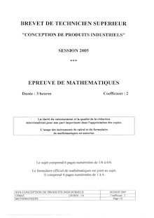 Mathématiques 2005 BTS Conception de produits industriels