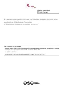 Exportations et performances sectorielles des entreprises : une application à l industrie française - article ; n°1 ; vol.55, pg 39-51