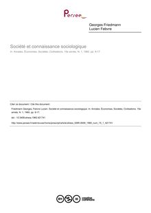 Société et connaissance sociologique - article ; n°1 ; vol.15, pg 9-17