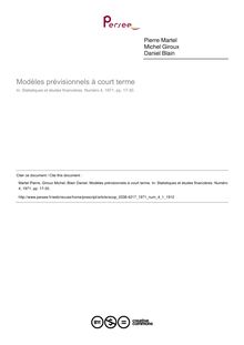 Modèles prévisionnels à court terme - article ; n°1 ; vol.4, pg 17-30