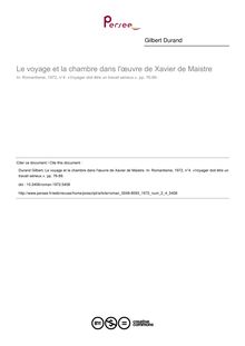 Le voyage et la chambre dans l œuvre de Xavier de Maistre - article ; n°4 ; vol.2, pg 76-89