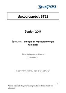 Corrigé Bac ST2S 2017 - Biologie et physiologie humaines