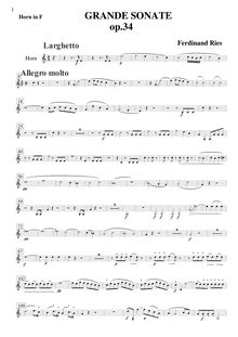Partition cor , partie, Grande Sonata, Grande Cello Sonata, Op.34 par Ferdinand Ries