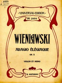 Partition de piano et partition de violon, Adagio élégiaque par Henri Wieniawski