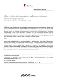 L État et la formation des salaires en Europe : logique de marché et logique politique - article ; n°1 ; vol.9, pg 41-76