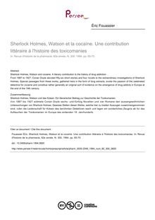 Sherlock Holmes, Watson et la cocaïne. Une contribution littéraire à l histoire des toxicomanies - article ; n°300 ; vol.82, pg 65-70